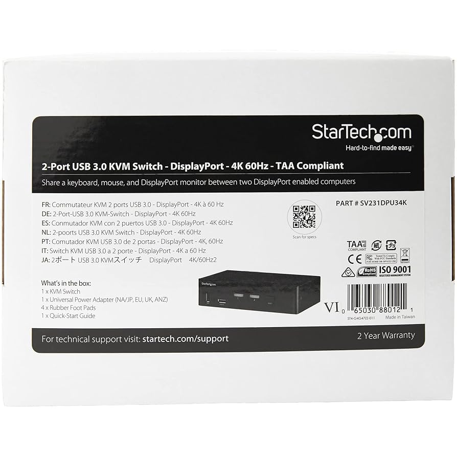 StarTech 2ポート KVM切替器 USB3.0 DP KVMスイッチ Amazon.co.jp: StarTech.com KVMスイッチ/2ポート/1画面
